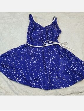 Vintage Rose Marie Reid Blue White Tie Skirt Swim Swimwear One Piece Swimsuit 14